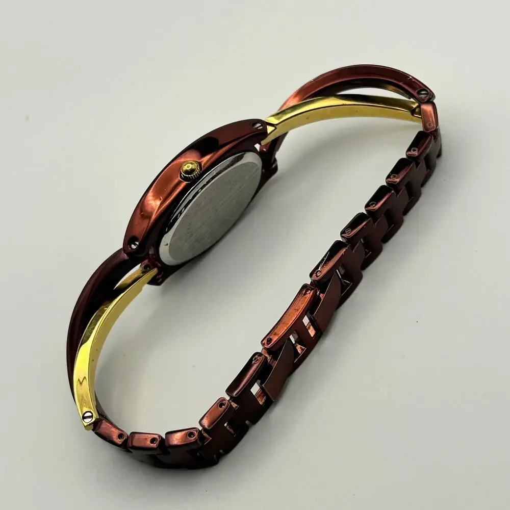 Women’s Gold & Metallic Brown Watch Working New Battery